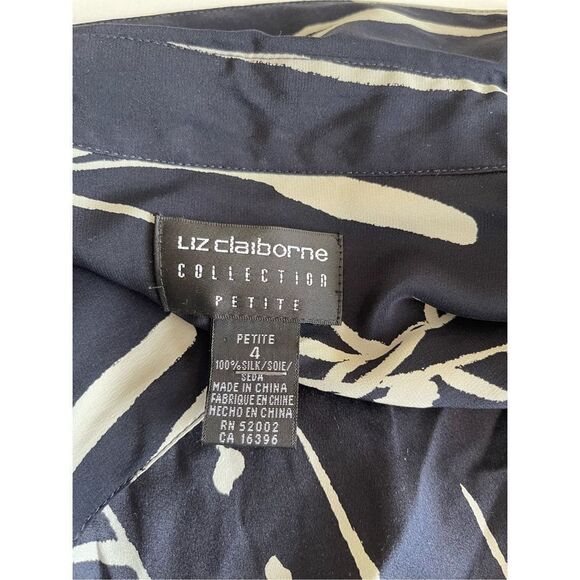 Liz Claiborne Women's Long Sleeve Graphic Print Button-Up Shirt Blue Gray Size 4 - Picture 3 of 4